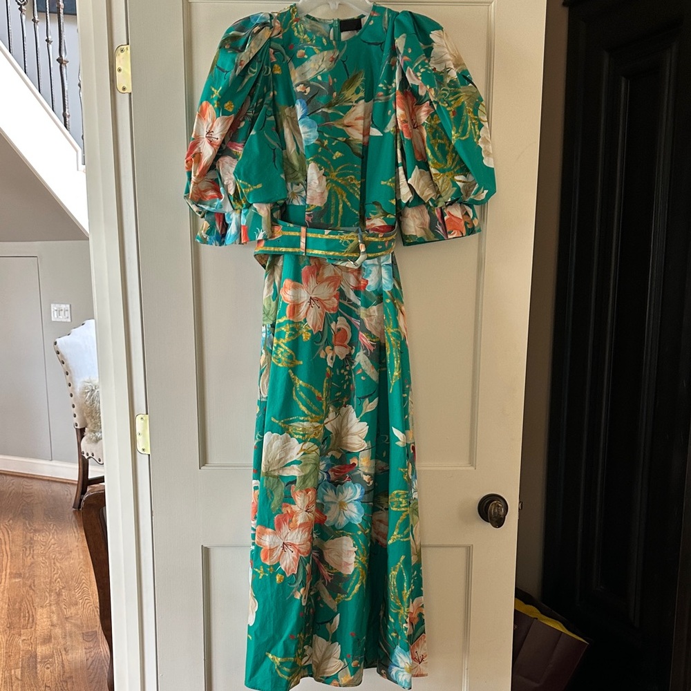 Floral Teal Dress with Puff Sleeves